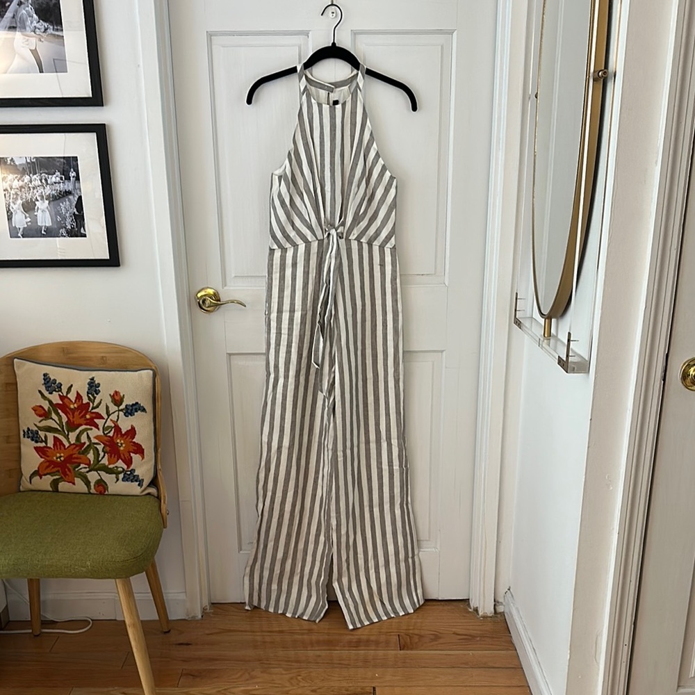 Striped Halter Jumpsuit in Gray and White